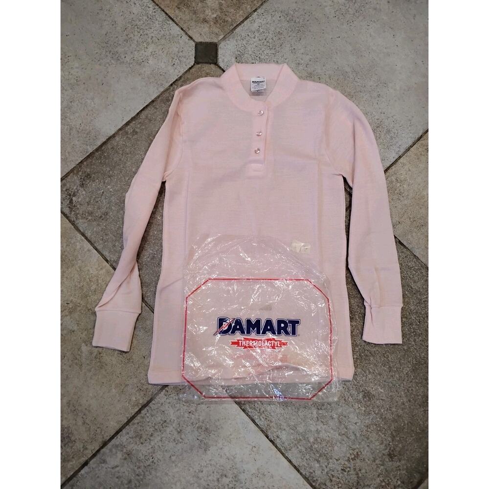 Vintage New Damart Thermolactyl Women's Pink Long Sleeve Half Button Made In USA